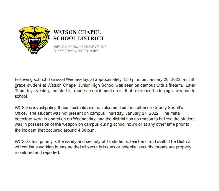 Statement from Superintendent